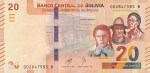 Bolivia 20 Bolivianos Unc Banknote Genoveva Rios and Historical Heroes