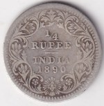 Quarter Rupee 1890 Victoria Empress Silver Coin