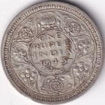 One Rupee of 1945 of British India Bombay Mint Silver Coin