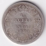 Quarter Rupee 1894 Victoria Empress Silver Coin