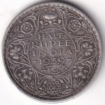 India 1939 Half Rupee Silver Coin King George VI