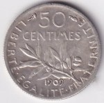 France 50 Centimes 1909 Silver Coin