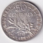 France 50 Centimes 1917 Silver Coin