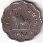 Copper Nickel 1954 One Anna Coin