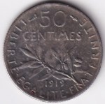 France 50 Centimes 1919 Silver Coin